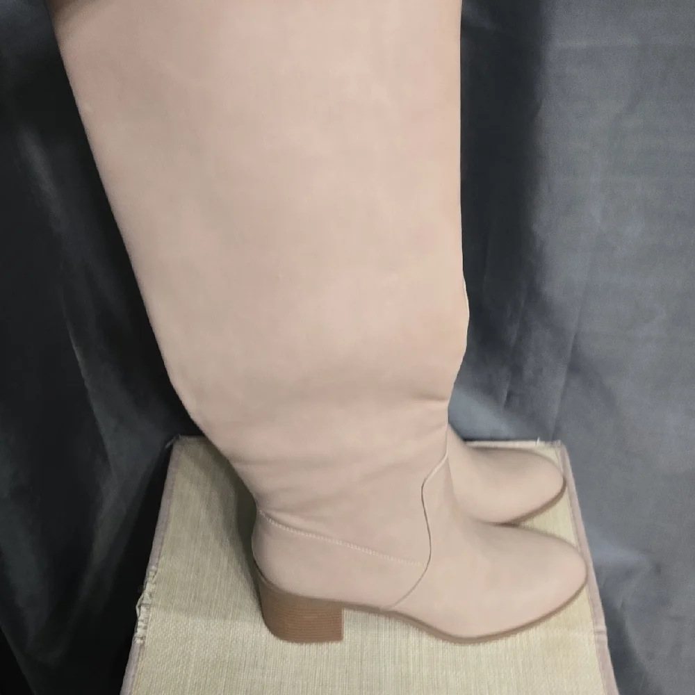 Journee Collection Over-the-Knee Block Heel Boots in Beige